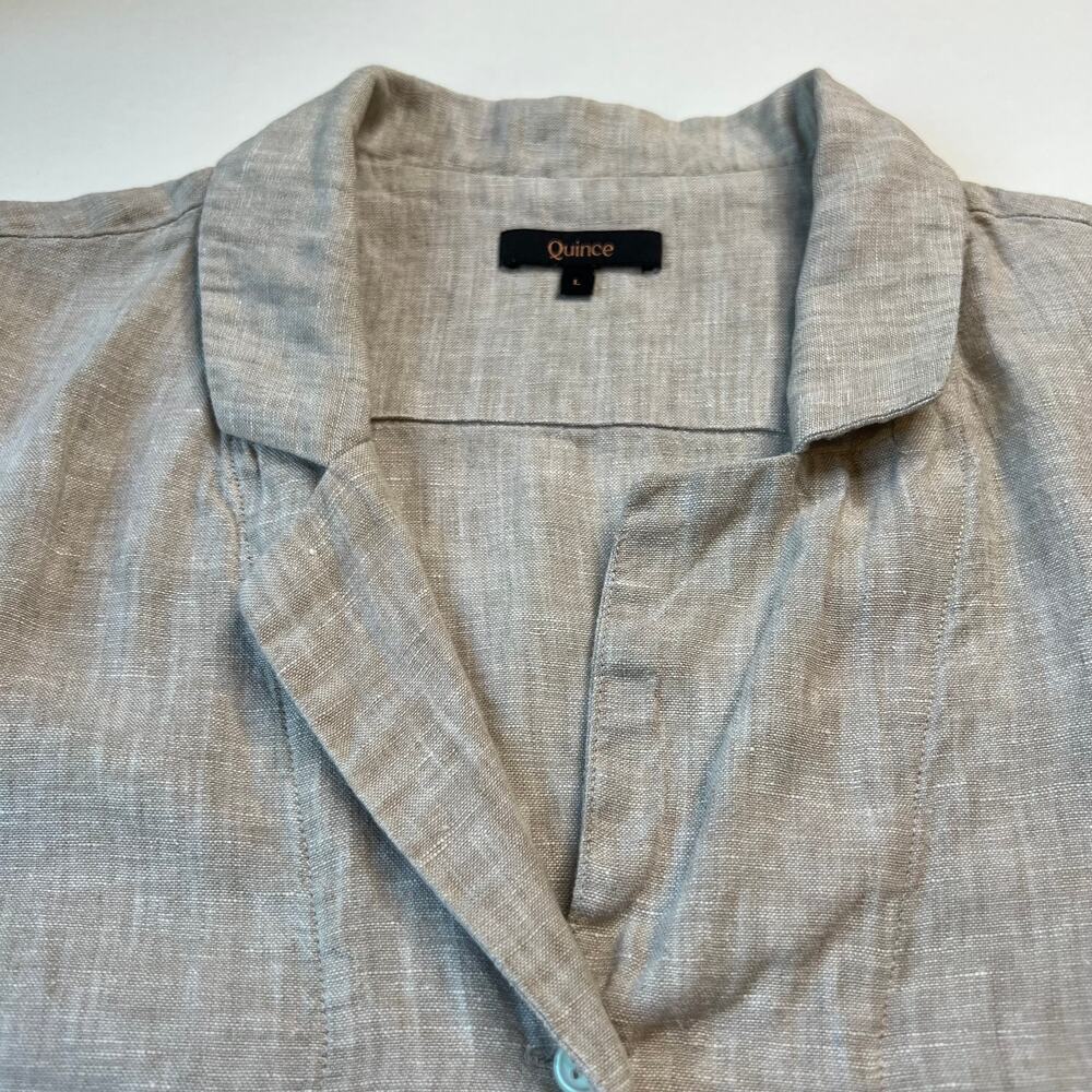 Quince Womens 100% Linen Classic Neutral Tan Button Down Shirt Minimalist Size L - Picture 5 of 14